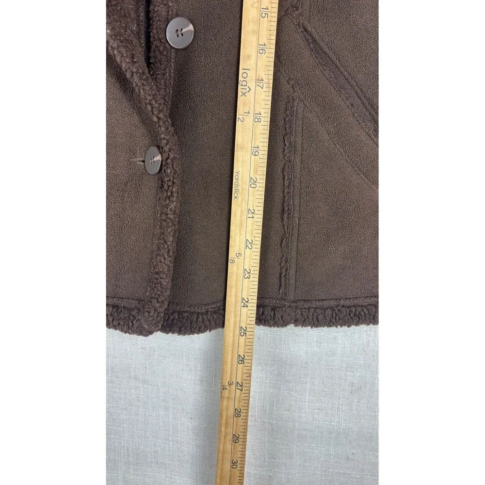 Braetan Brown‎ Sherpa Lined Faux Suede Jacket Women's M Button Front Cozy Warm